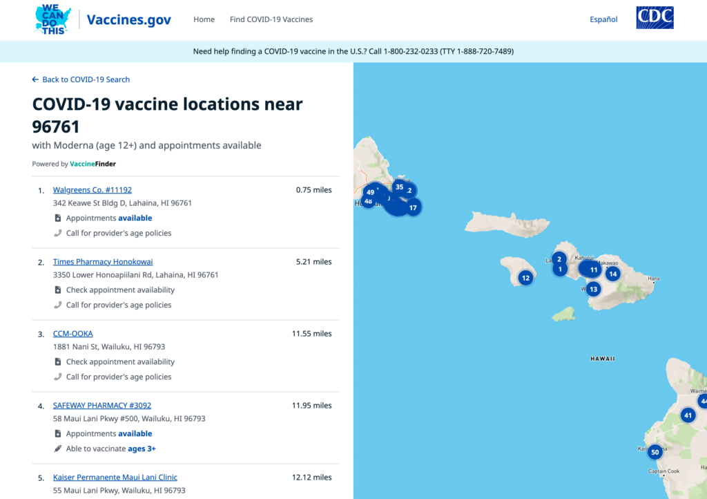 Vaccines.gov screen shot